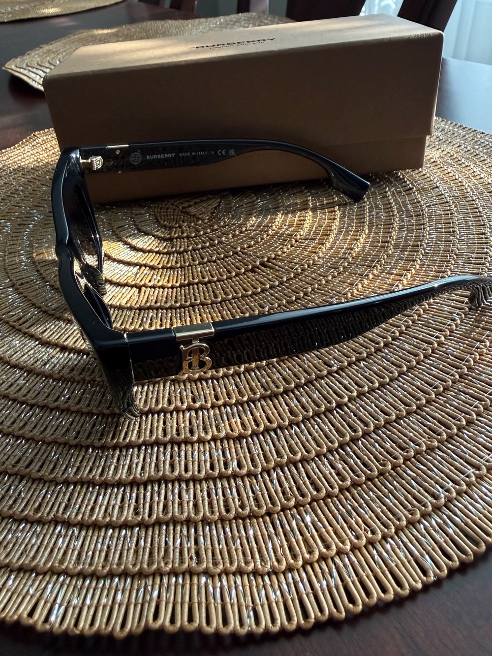 Burberry Black Sunglasses with Gold TB Logo